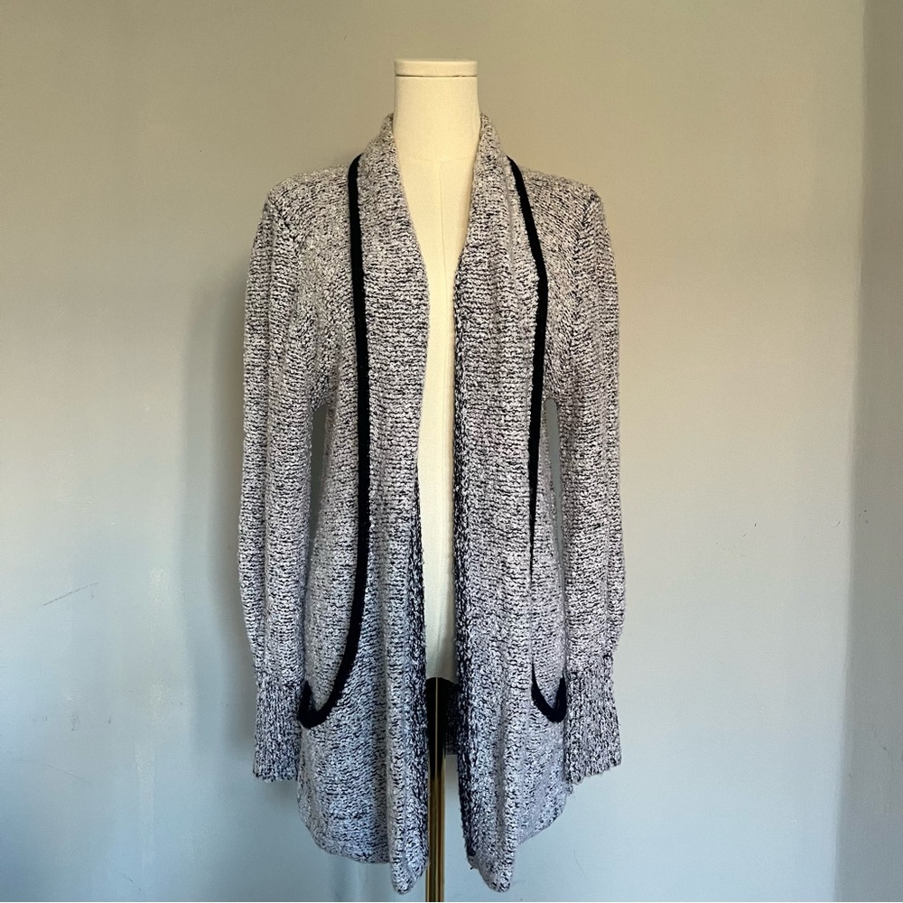 Vintage SIDE EFFECTS white/black Oversized Mid Length Nubby Knit Cardigan M/L